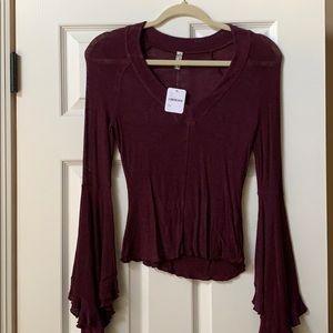Free People So Dramatic Bell Sleeve Shirt in plum